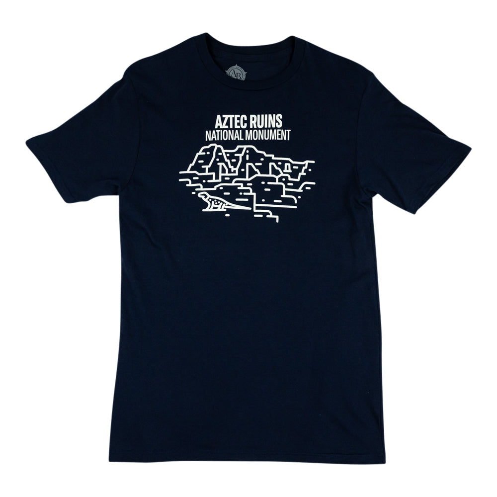 Dark blue Aztec Ruins National Monument T-Shirt - Fell Logo on a white  background
