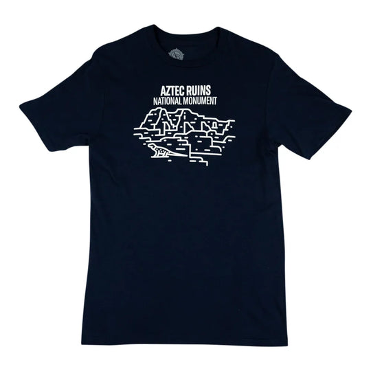 Dark blue Aztec Ruins National Monument T-Shirt - Fell Logo on a white  background
