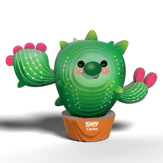 3D puzzle of a cactus with a smiling face on a white background