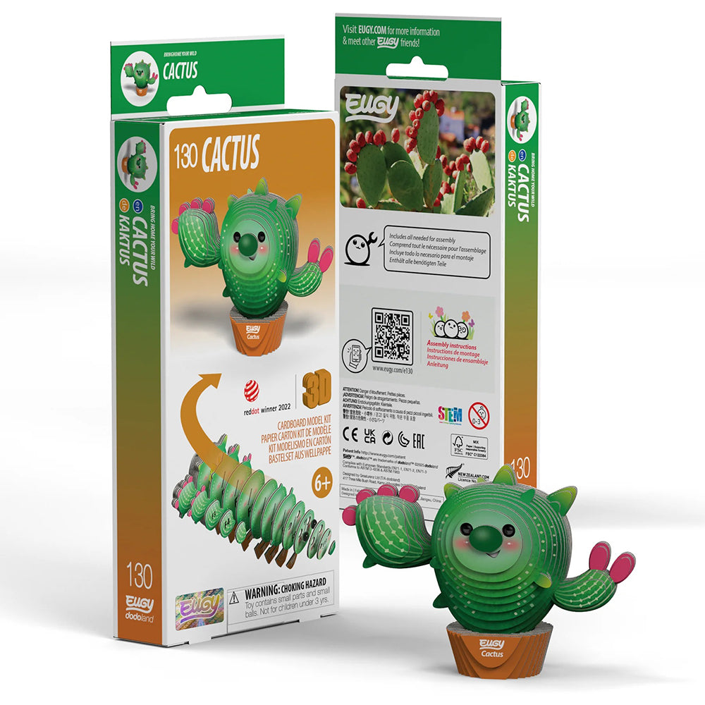 Green cactus-shaped3D puzzle with packaging on a white background