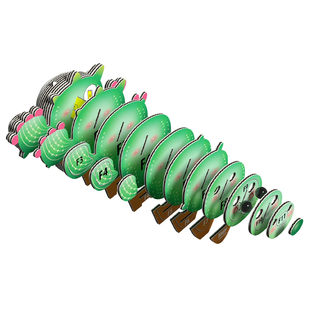 Green cactus 3D puzzle pieces with numbered segments on a white background