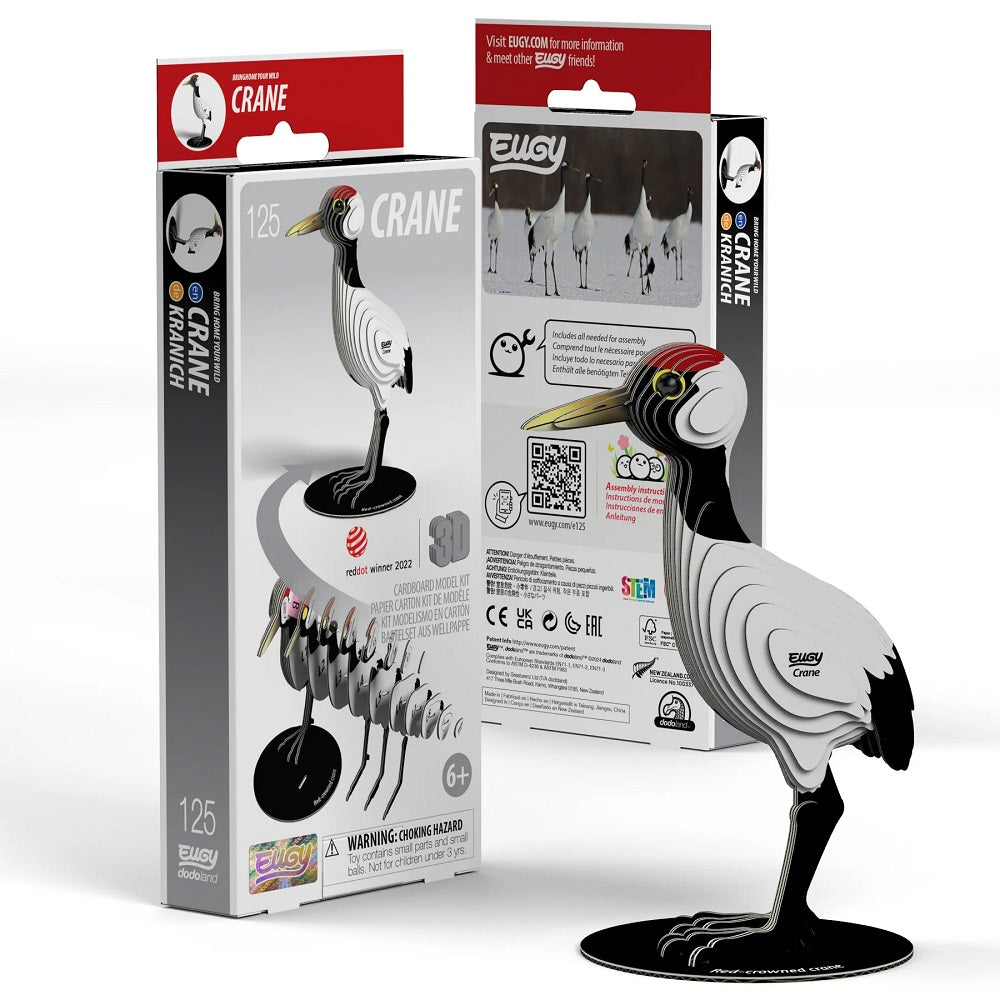 Eugy Crane 3D pussle toy figure with packaging on a white background