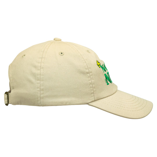 Beige cap with 'Nature Nerd' embroidered text and Peanut® gang  graphics on a white background