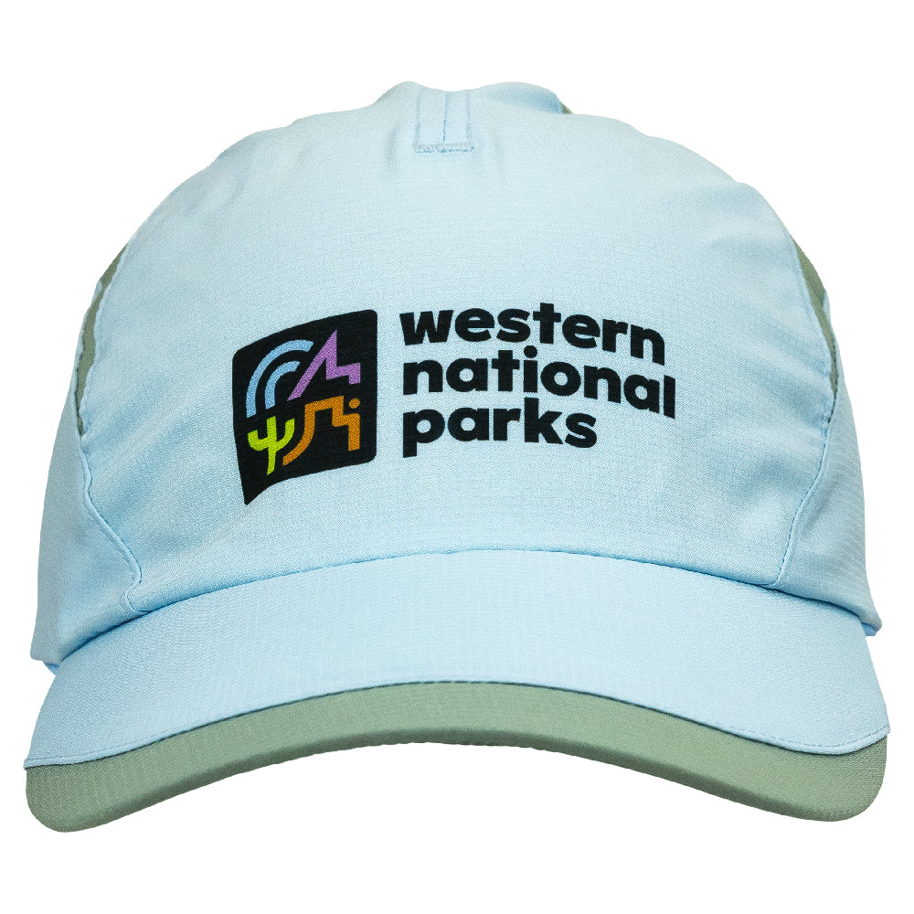 Ice blue cap with sage green accent colors with 'Western National Parks' text and logo on a white background