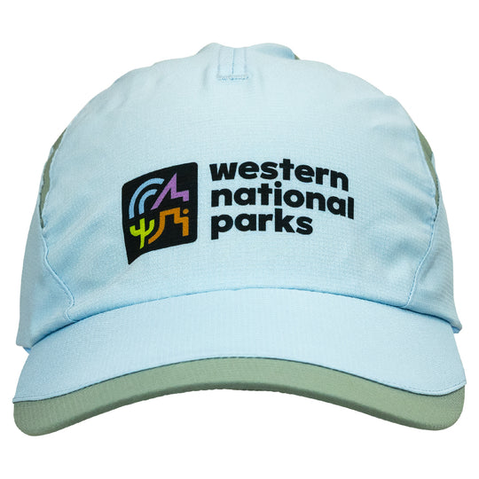 Ice blue cap with sage green accent colors with 'Western National Parks' text and logo on a white background