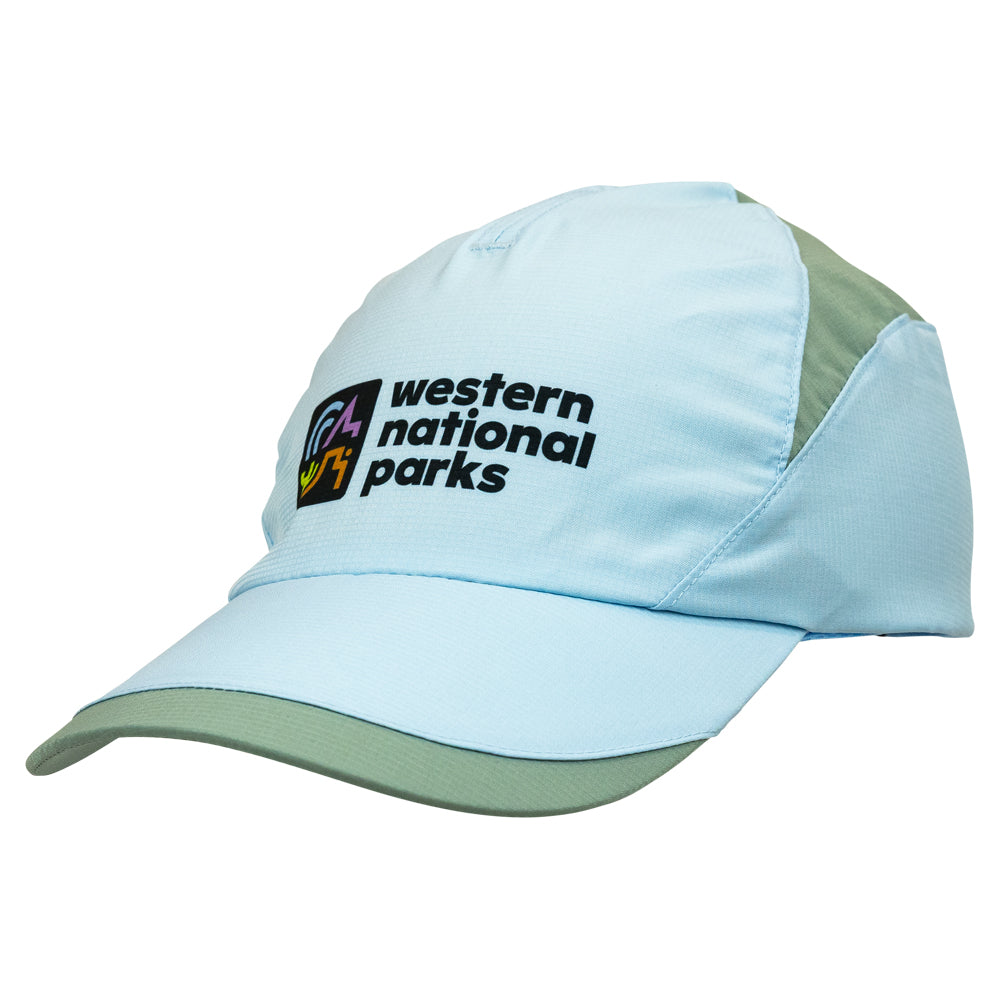 Ice blue cap with sage green accent colors with 'Western National Parks' text and logo on a white background
