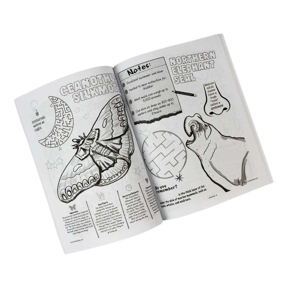 An open printed booklet or magazine spread showing black-and-white illustrated pages with text such as &