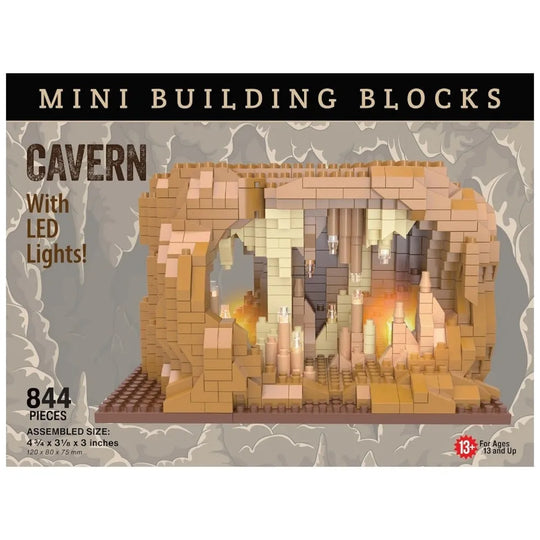 Box of mini building blocks with LED lights, designed to create a cavern scene.