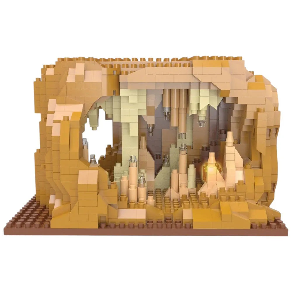 Mini building blocks with LED lights, designed to create a cavern scene.