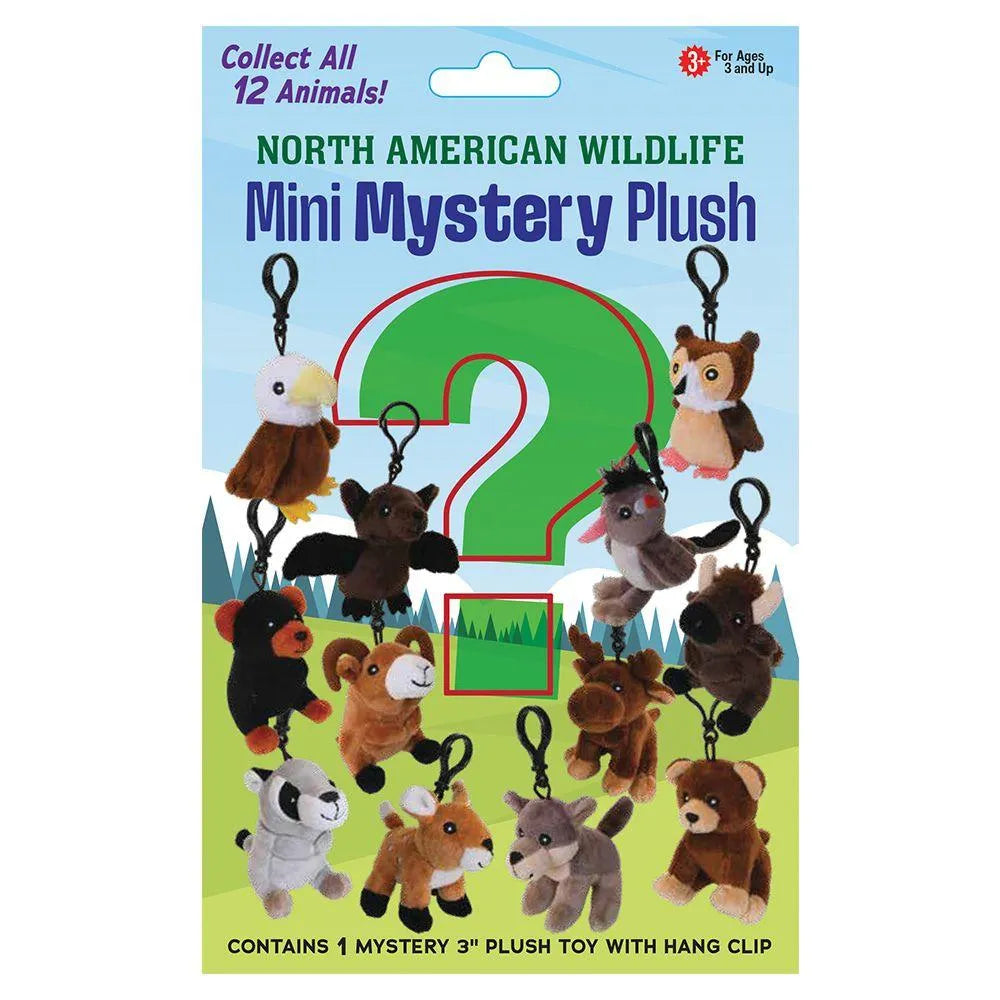 North American Wildlife Mini Mystery Plush containing 1 of 12 different animals options with a hang clip