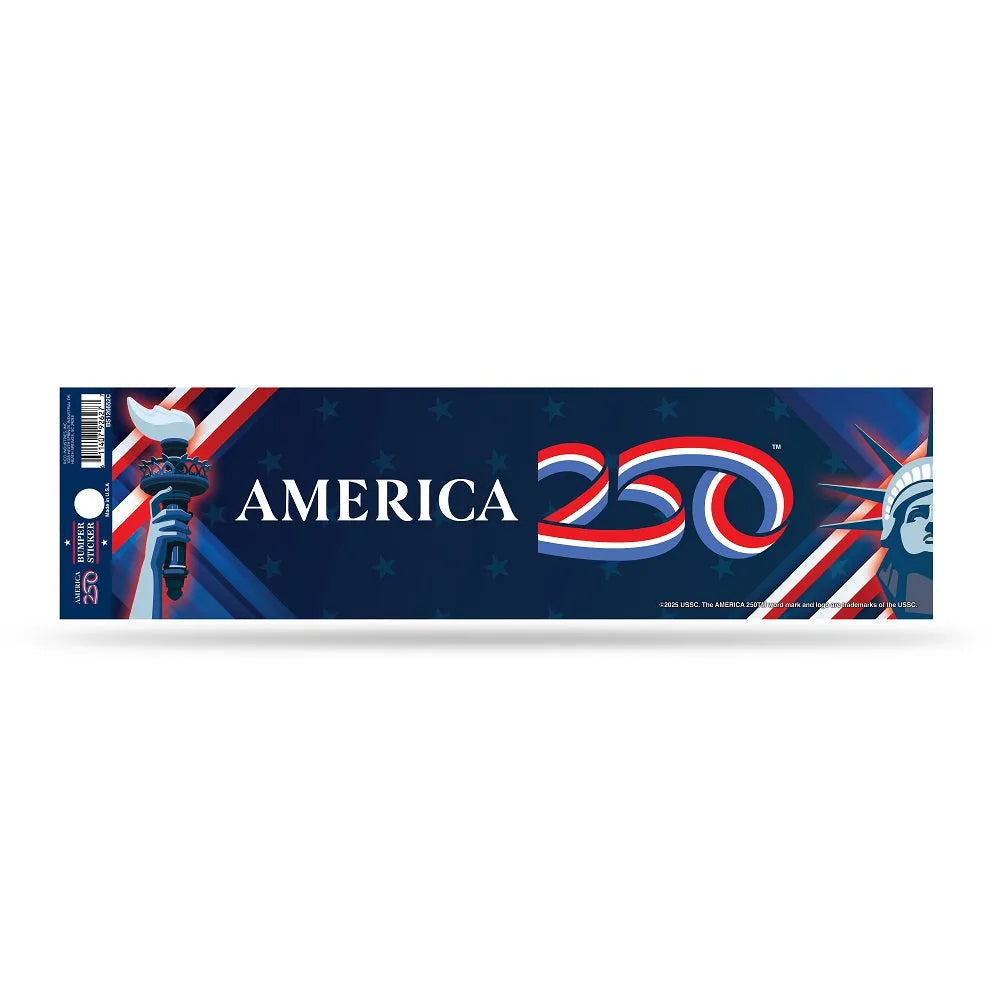 Bumper sticker with 'America 250' logo and patriotic design on a white background