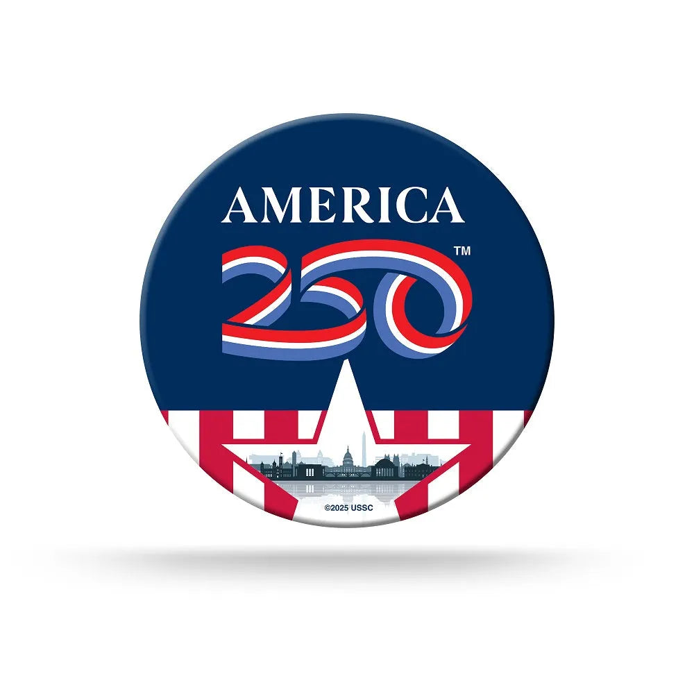 Round America 250 Magnet featuring official logo on a white background