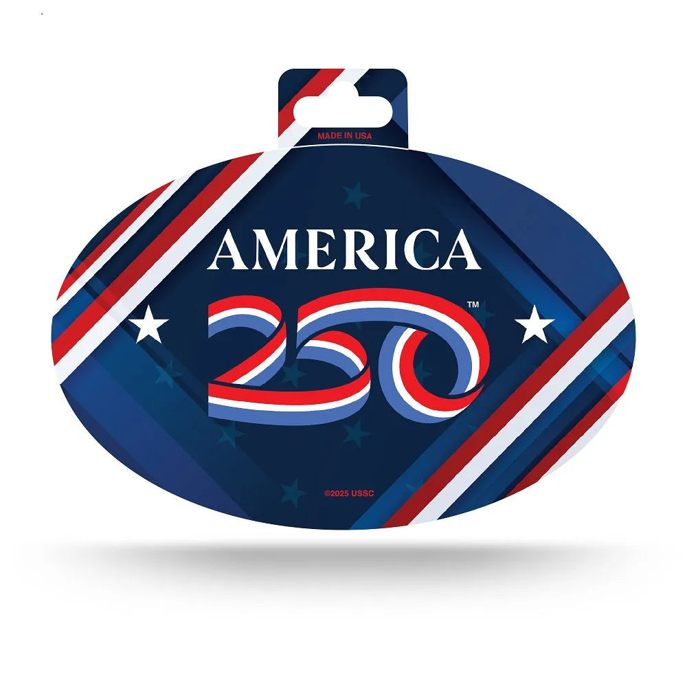 America 250 Sticker in oval shape featuring official logo on a white background