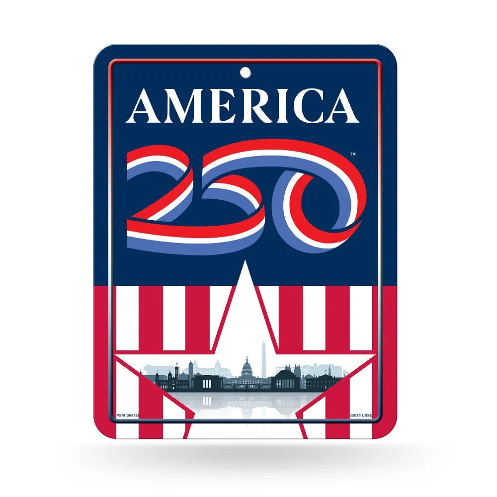 America 250 Metal Parking Sign on a white background