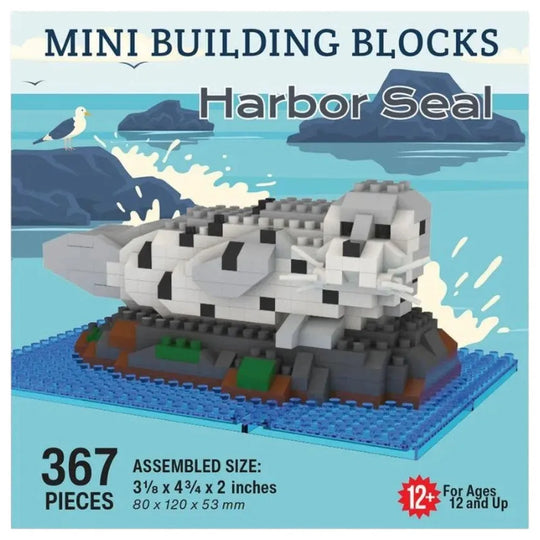 Harbor seal mini building blocks set with packaging background