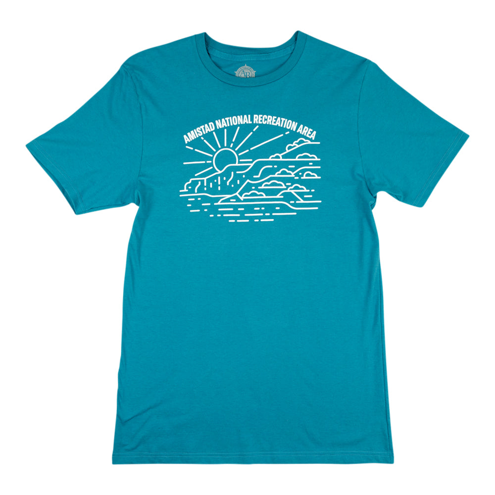Blue Amistad National Recreation Area T-Shirt - Fell Logo design on a white background