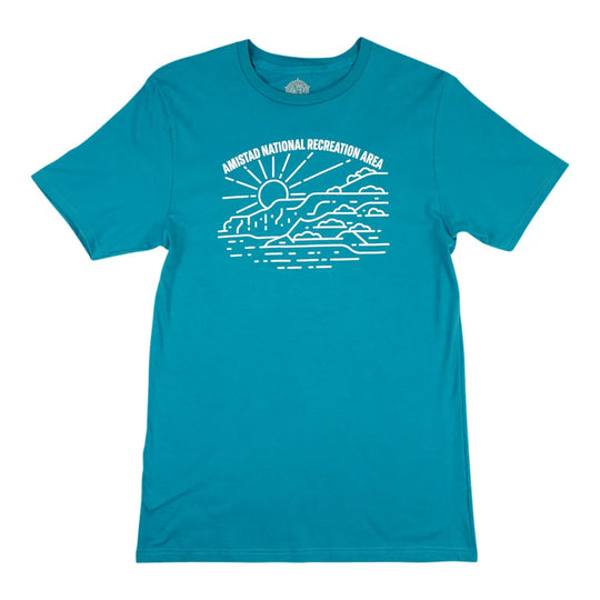 Blue Amistad National Recreation Area T-Shirt - Fell Logo design on a white background