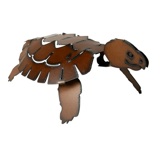Brown patina metal turtle on a white background