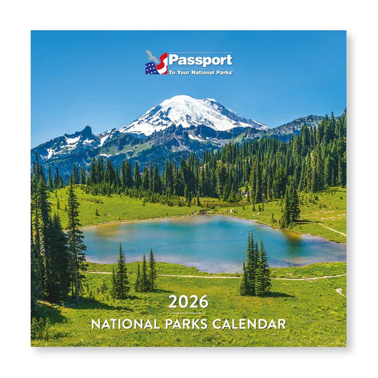 2026 Passport To Your National Parks Calendar with a scenic view of a lake and mountain.