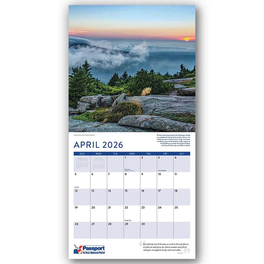 Calendar for April 2026 with a mountain landscape cover