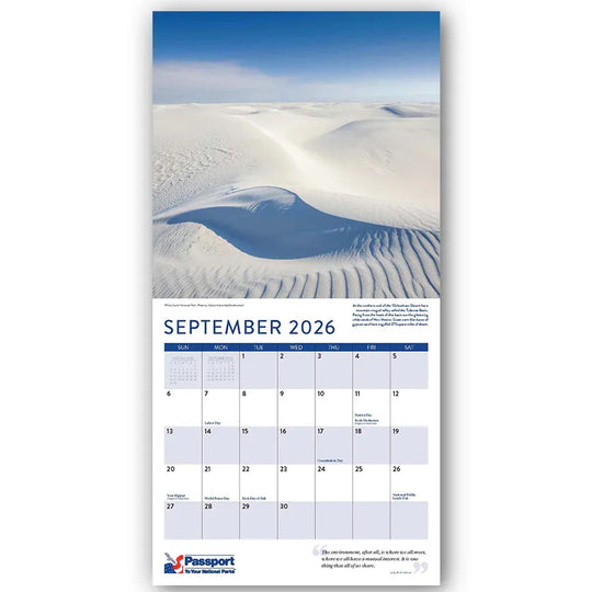 Calendar for September 2026 with a scenic landscape on a white background