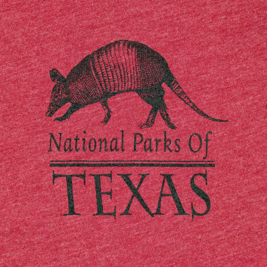 Red shirt with an armadillo graphic and &