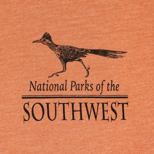 Logo for National Parks of the Southwest with a bird illustration on an orange background