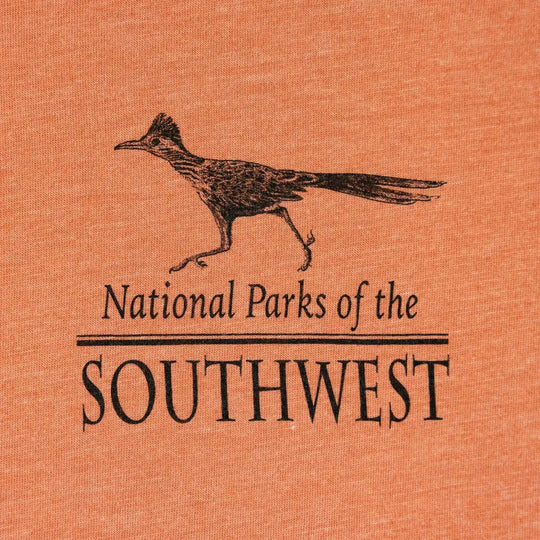 Logo for National Parks of the Southwest with a bird illustration on an orange background