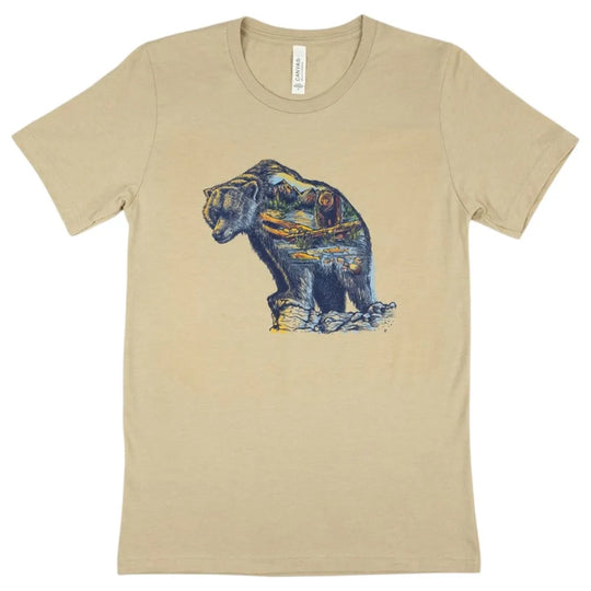 Light tan Icons of the West T-Shirt - Grizzly Bear on a white background