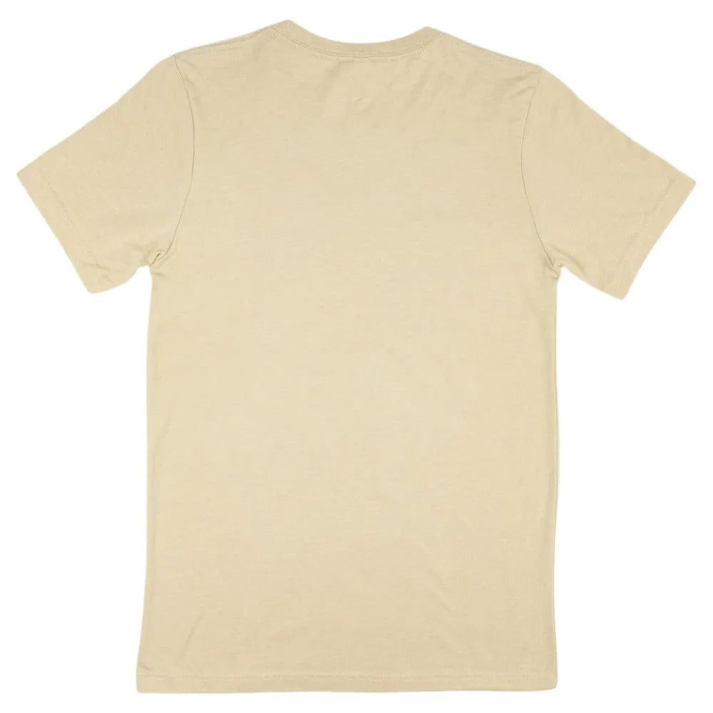 Heather tan T-shirt back on a white background