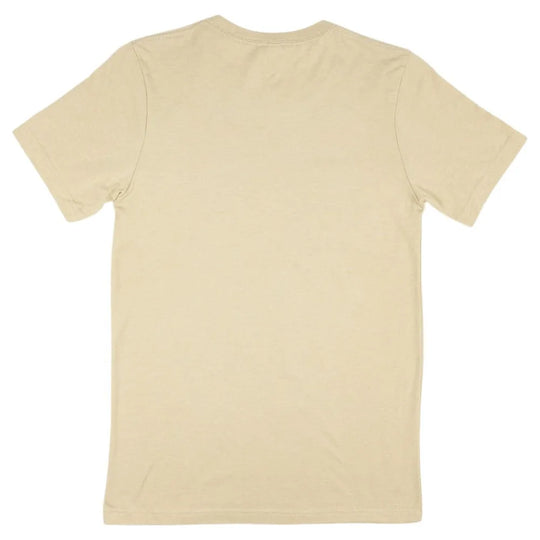 Heather tan T-shirt back on a white background
