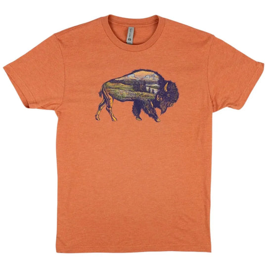 Heather terra cotta Icons of the West T-Shirt - Bison on a white background