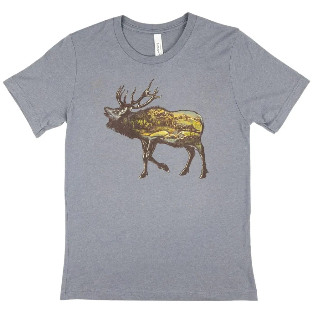 Heather blue Icons of the West T-Shirt - Elk on a white background