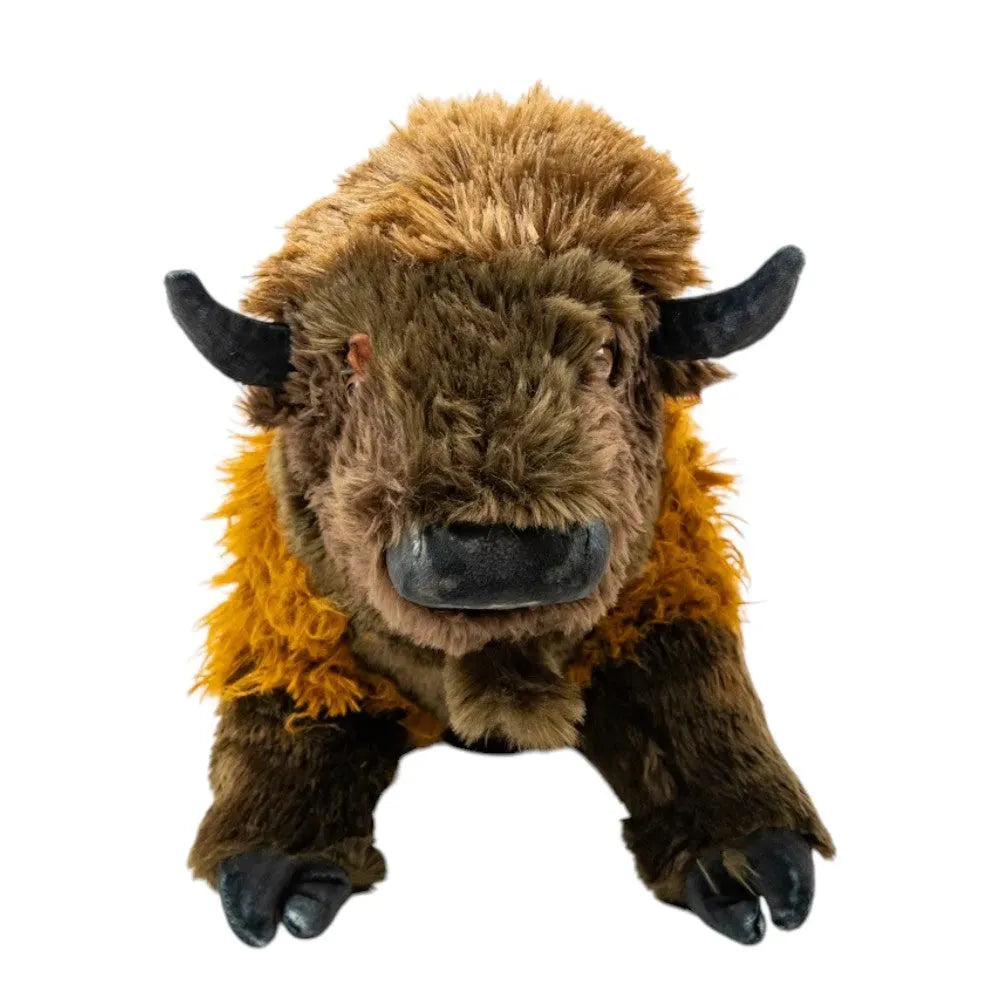Plush toy bison on a white background