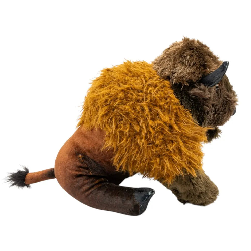 Plush toy of a bison on a white background