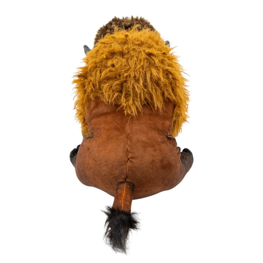 Plush toy resembling an American Bison on a white background