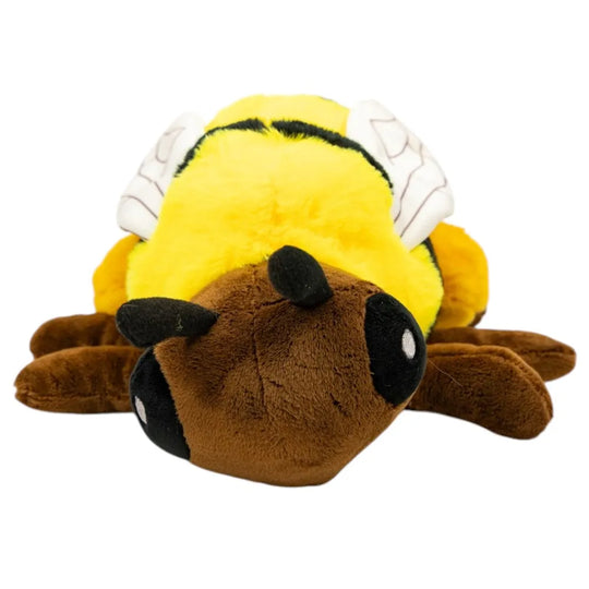 Plush toy resembling a bee on a white background