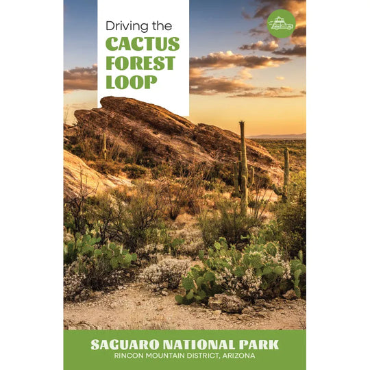 Book cover of 'Driving the Cactus Forest Loop' at Saguaro National Park with desert landscape and cacti.