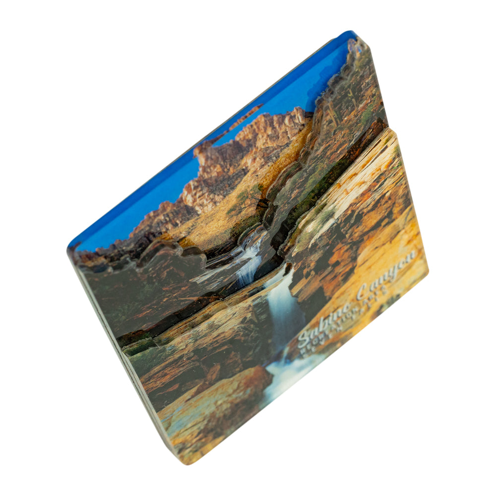 A rectangular acrylic magnet featuring a scenic landscape or Sabino Canyon Recreation Area, shown on a plain white background.
