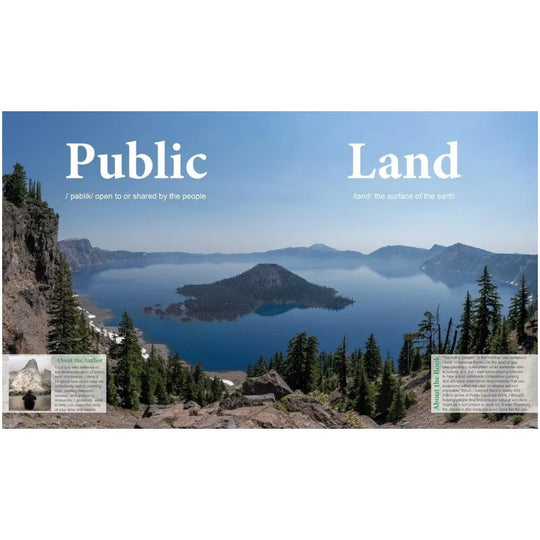 Scenic view of a lake with mountains and trees, featuring the text &