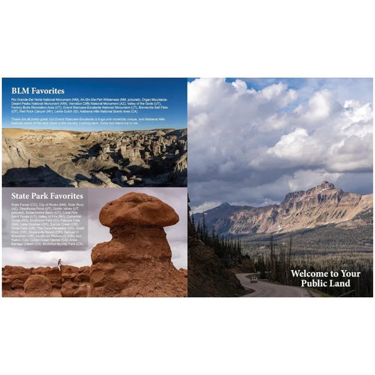 Collage of four images showing different landscapes with text about public lands.