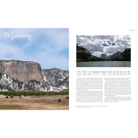Two scenic views of mountains with text on a white background