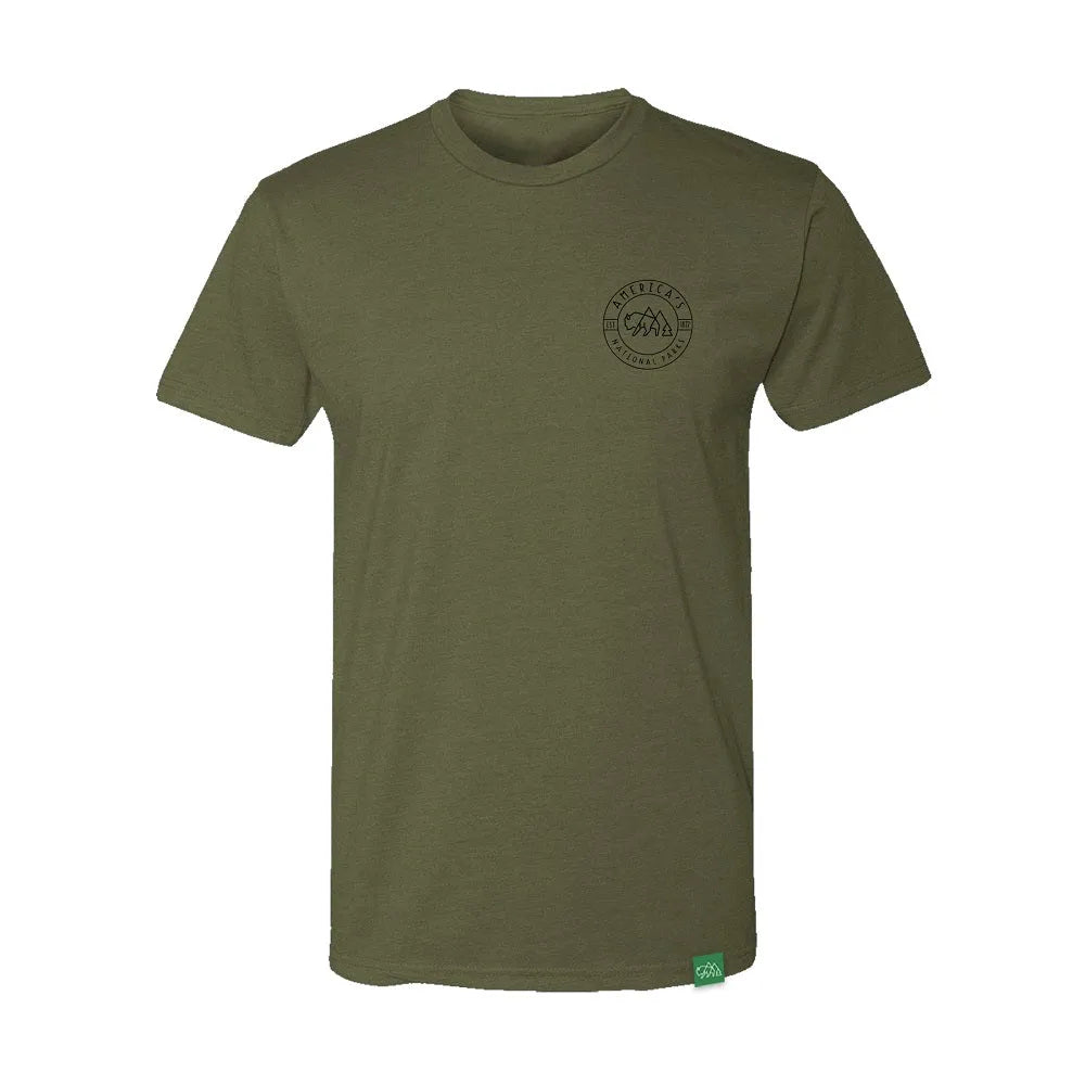Green t-shirt with a logo on a white background