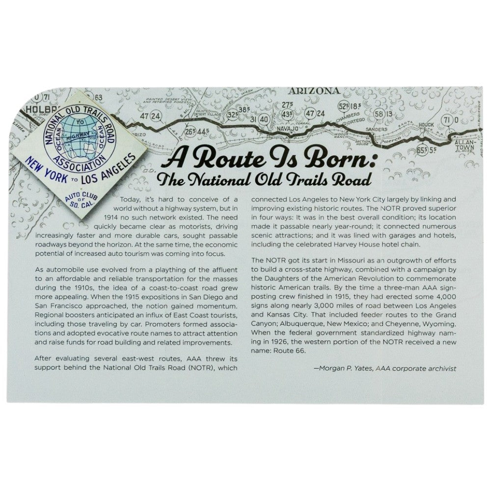 A printed poster or book cover featuring a circular map of the National Old Trails Road with the title &