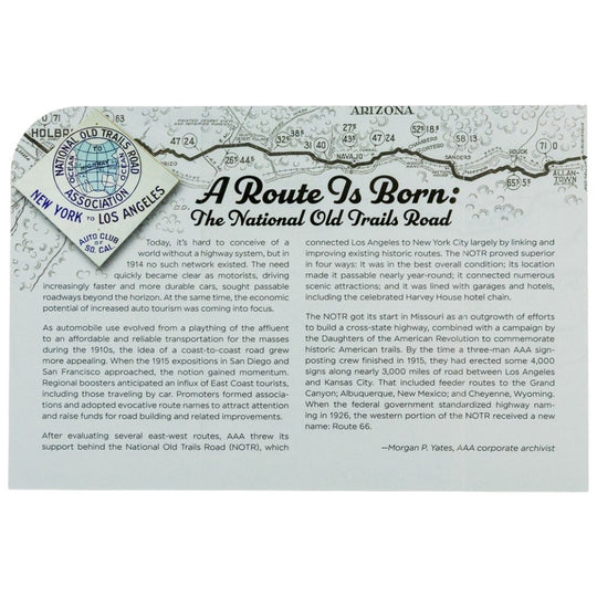 A printed poster or book cover featuring a circular map of the National Old Trails Road with the title &