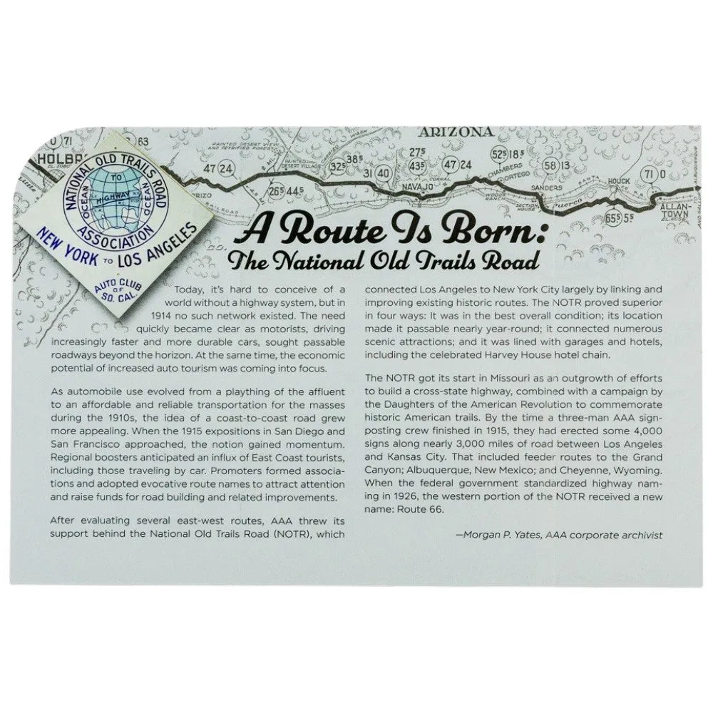 A printed poster or book cover featuring a circular map of the National Old Trails Road with the title &