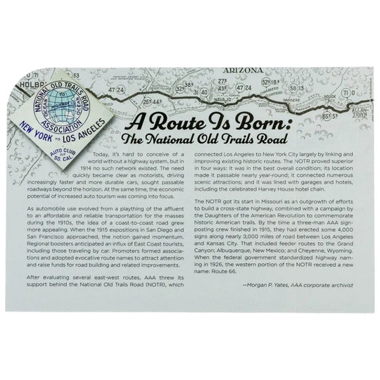 A printed poster or book cover featuring a circular map of the National Old Trails Road with the title &
