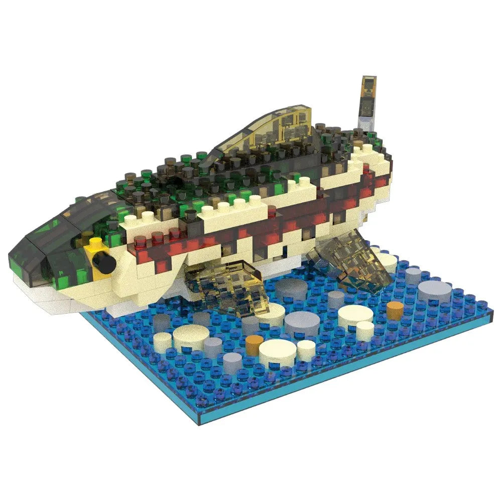 Toy fish made of interlocking bricks on a white background