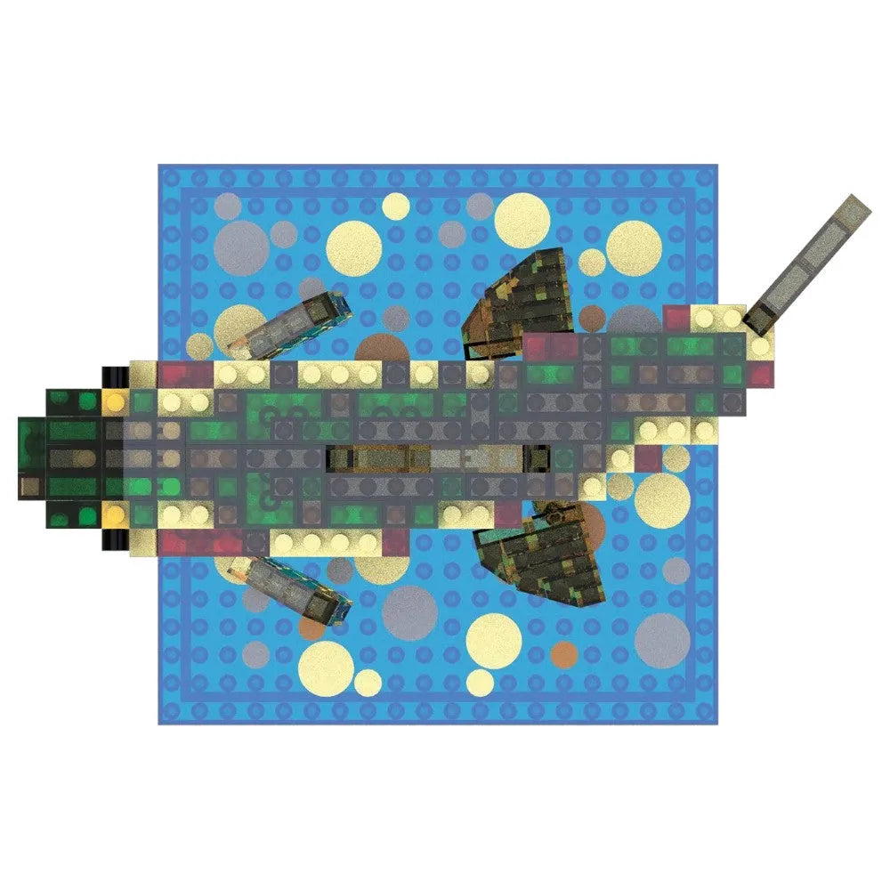 Toy fish model on a blue polka dot background