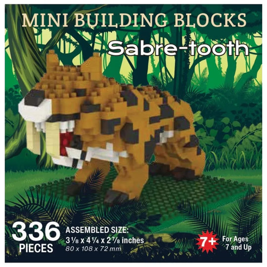 Mini building blocks set of a sabertooth tiger in a jungle setting